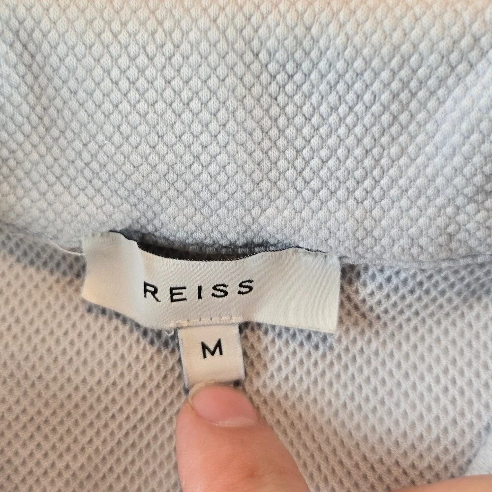 Reiss Billy Zip Polo Mens Size M Light Blue Textured Waffle Knit Short Sleeve - Picture 5 of 13